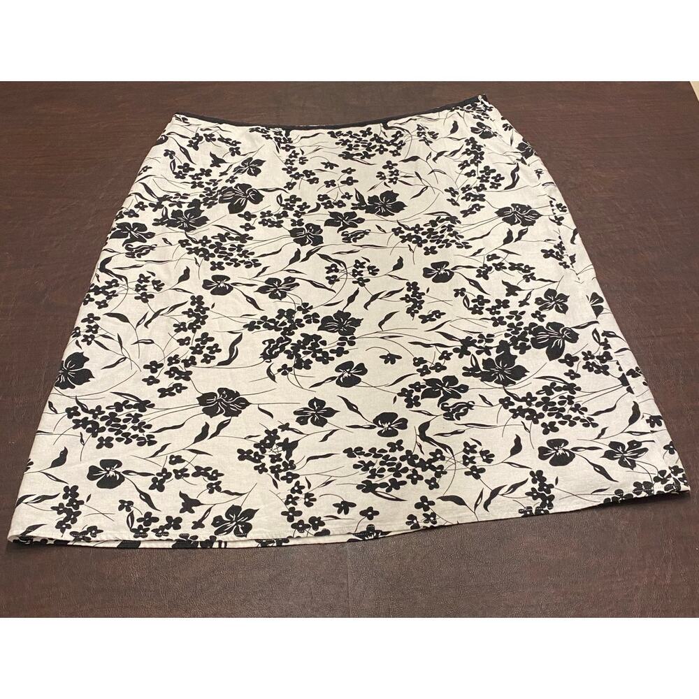 Cato Woman Black White Floral Linen Blend Skirt 18/20W Career Dressy‎